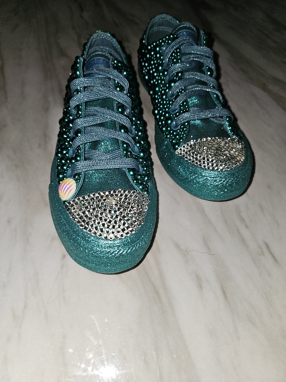 Converse Teal Glitter Rhinestone Sneakers